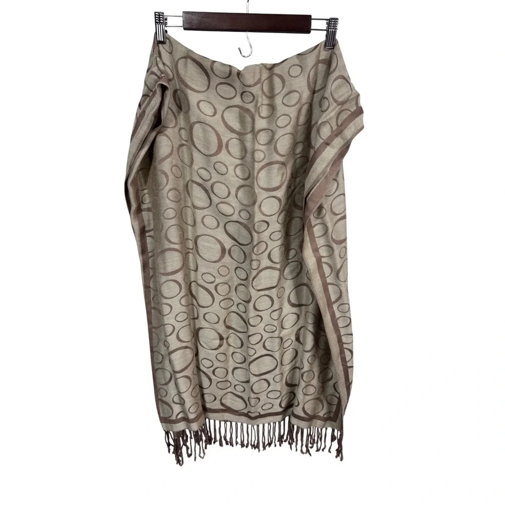Women's‎ Reversible 100% Cashmere Luxury Brown Scarf Circle Print Fringe Wrap